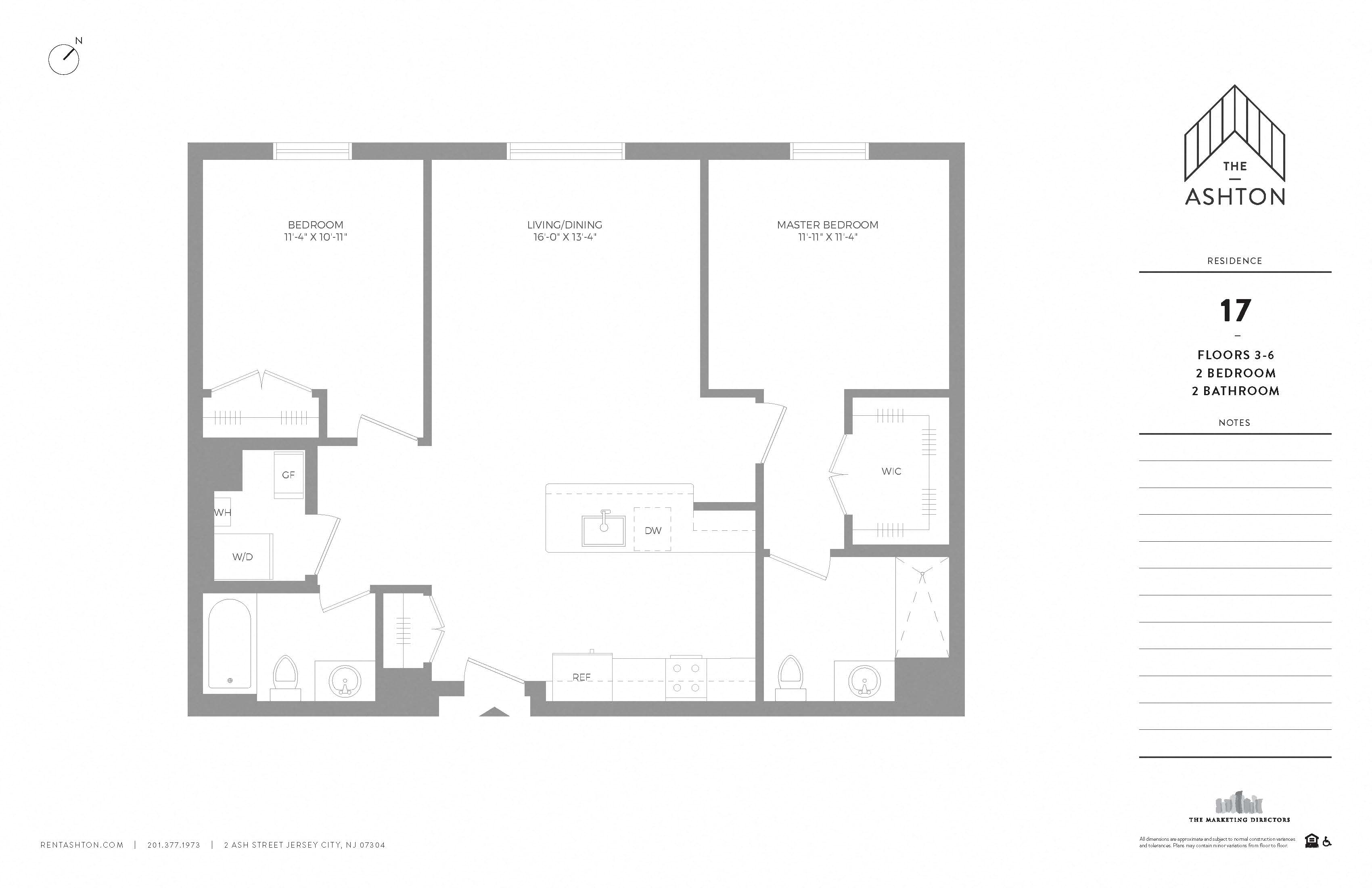 Floor plan for 2 beds, 2 baths, 981 sqft